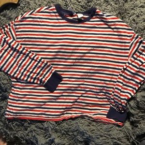 H&M Striped Long Sleeve Cropped Shirt